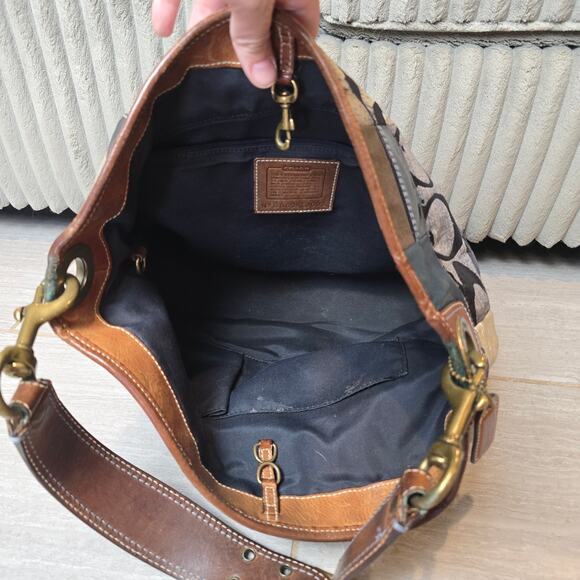 Coach Vtg Y2K Denim Patchwork Whiskey Leather Trim Shoulder Tote Bag 10003 - Picture 8 of 10